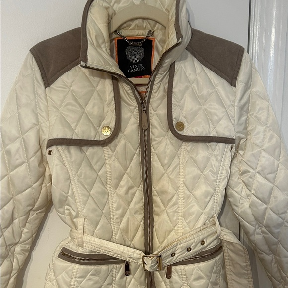Vince Camuto White Quilted Jacket with Brown Accents - Picture 5 of 6